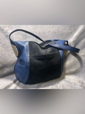 B. Makowsky Giamma Blue Suede & Leather Hobo w/ Gold Hardware